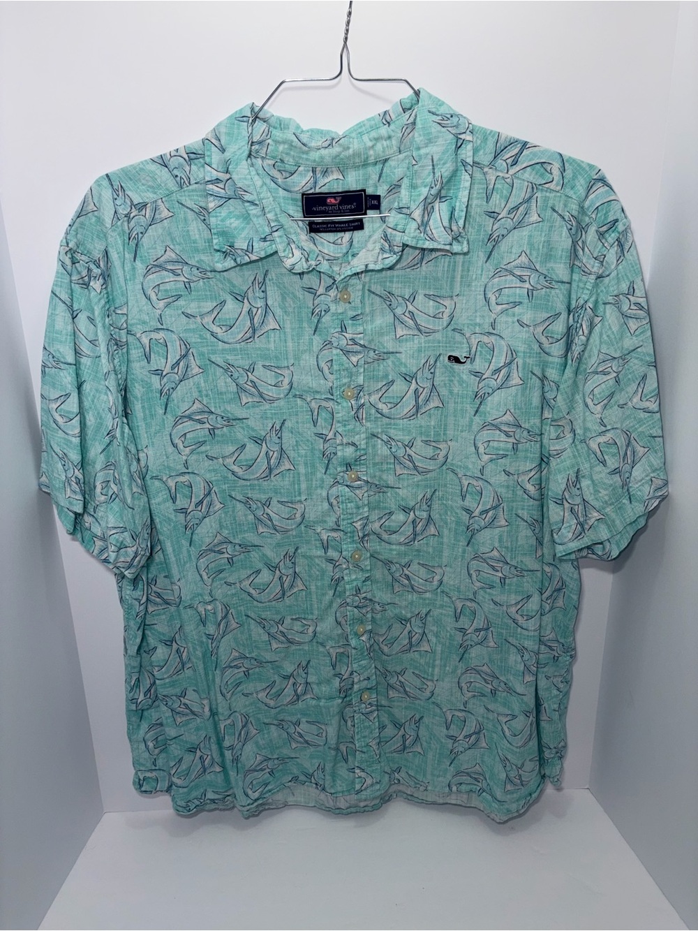 Vineyard Vines Mint Short-Sleeve Marlin Print Button-Down Shirt Size XXL